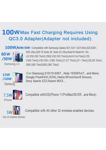 Yalnızca Siyah Ped 100W Kablosuz Şarj Pedi iPhone 14 13 12 11 Pro Max x Samsung Indüksiyon Telefon Şarj Cihazları Hızlı Kablosuz Şarj Istasyonu Istasyonu (Yurt Dışından) fırsatları