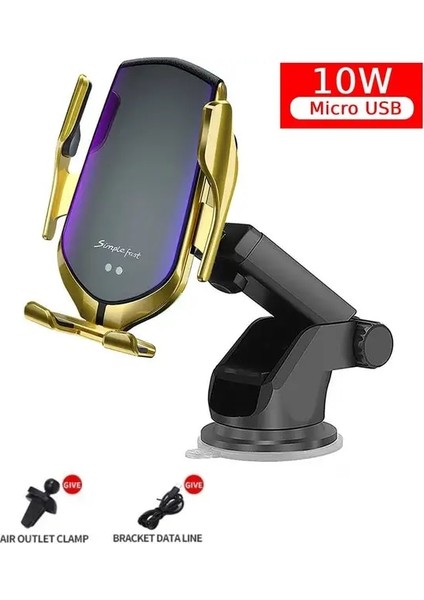 Tip 03 Altın 15W Kablosuz Araç Şarj Cihazı Telefon Tutucu iPhone 14 13 12 11 Pro Max 8 Kızılötesi Indüksiyon Şarj Cihazı Dock Istasyonu Samsung S22 Için (Yurt Dışından)