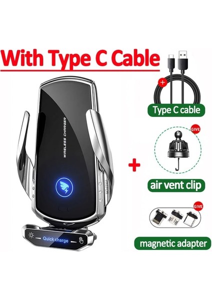Gümüş Kablo ile 100W Araç Kablosuz Şarj Cihazı Manyetik Otomatik Araç Telefonu Tutucu iPhone Samsung Xiaomi Için Dağı Kızılötesi Indüksiyon Hızlı Şarj (Yurt Dışından)