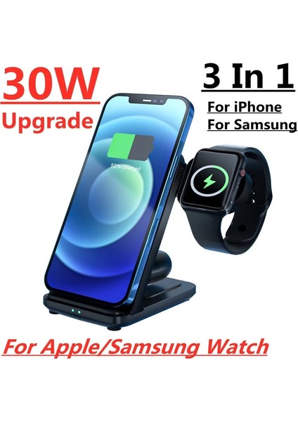 Apple Watch Için Abd 30W 3'ü 1 Arada Kablosuz Şarj Standı Samsung/apple Watch Için Hızlı Şarj Dock Istasyonu iPhone 13 12 Samsung S21/S20 Şarj Cihazı (Yurt Dışından) fiyatları