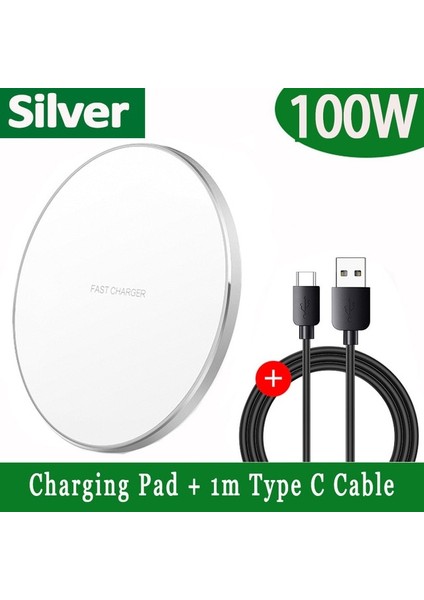 Gümüş Kablolu 100W Kablosuz Şarj Pedi iPhone 14 13 12 11 Pro Max x Xs Samsung Galaxy Note Xiaomi Telefon Hızlı Şarj Istasyonu Şarj Cihazları (Yurt Dışından)