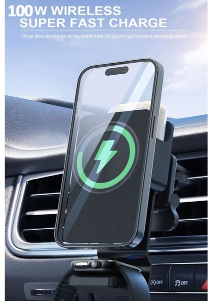 Kablolu Şarj Cihazı 100W 3'ü 1 Arada Manyetik Araç Kablosuz Şarj Cihazı Hava Firar Telefon Tutucu iPhone 14 13 12 Pro Max Apple Watch Hızlı Şarj Istasyonu (Yurt Dışından) indirimleri