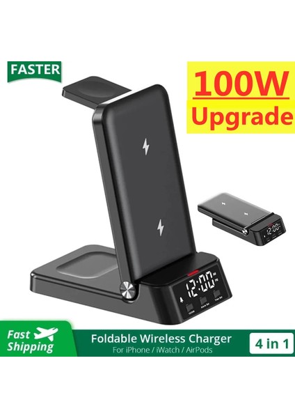 iPhone Için Abd 100W 4'ü 1 Arada Kablosuz Şarj Cihazı Katlanabilir iPhone 14 13 12 11 Samsung Galaxy Apple Watch 7/6 Hızlı Şarj Istasyonu Istasyonu (Yurt Dışından) fiyatları