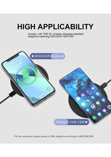 Siyah Kablo ile 30W Kablosuz Şarj Aleti Pedi iPhone 13 12 11 x Xr Xs Max Pro Samsung Xiaomi Huawei Telefon Hızlı Kablosuz Şarj Standı Istasyonu (Yurt Dışından) indirimleri
