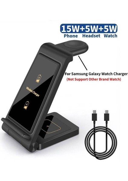 3'ü 1 Arada Siyah 25W Kablosuz Şarj Standı Samsung Galaxy Flip 4/S22 ULTRA/S21/S20/S10 Galaxy Izle 5 4 Aktif 2 1 Tomurcuklar 3 In 1 Hızlı Şarj (Yurt Dışından)