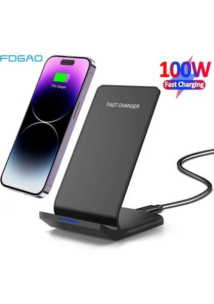 Siyah 100W Kablosuz Şarj Standı iPhone 14 13 12 11 Pro x Xs Max Xr 8 Samsung S22 S21 Hızlı Şarj Standı Istasyonu Telefon Tutucu (Yurt Dışından) fırsatları