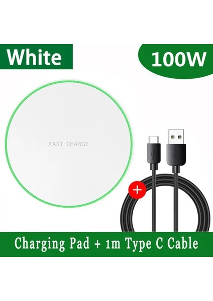 Beyaz Kablo ile 100W Kablosuz Şarj Pedi iPhone 14 13 12 11 Pro Max x Samsung Indüksiyon Telefon Şarj Cihazları Hızlı Kablosuz Şarj Istasyonu Istasyonu (Yurt Dışından)