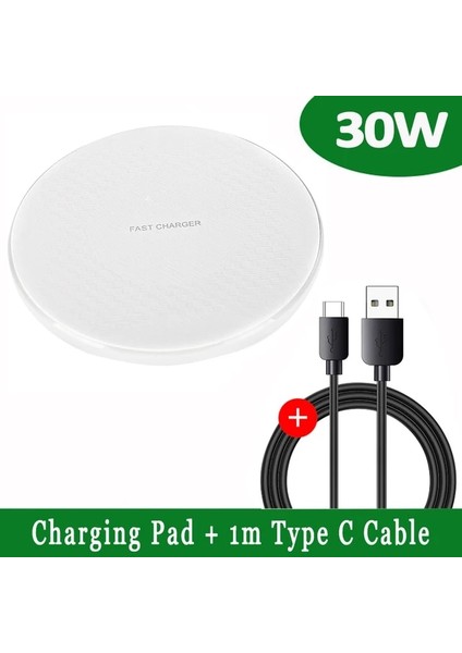 Beyaz Kablo ile 30W Hızlı Kablosuz Şarj Aleti Pedi iPhone 13 12 11 Pro Max x Xs Xr 8 Artı Samsung Xiaomi Kablosuz Şarj Istasyonu Şarj Cihazları (Yurt Dışından)