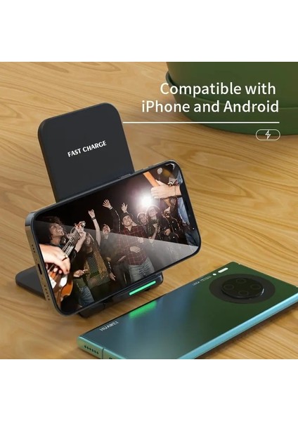 Siyah 15W Kablosuz Şarj Standı Pedi iPhone 14 13 12 11 Pro Max x Samsung Xiaomi Qi Şarj Cihazları Indüksiyon Hızlı Şarj Standı Istasyonu (Yurt Dışından) modelleri
