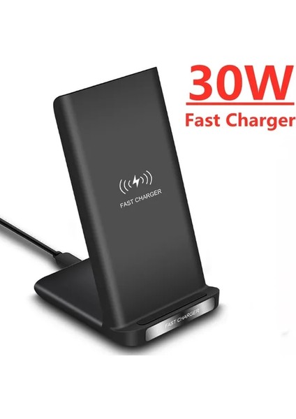 Siyah 30W Çift Bobin Kablosuz Şarj Cihazı iPhone 11 12X8 10 Artı Telefon Hızlı Şarj Pad Dock Istasyonu Samsung S8 S9 S9 + Not 8 (Yurt Dışından)