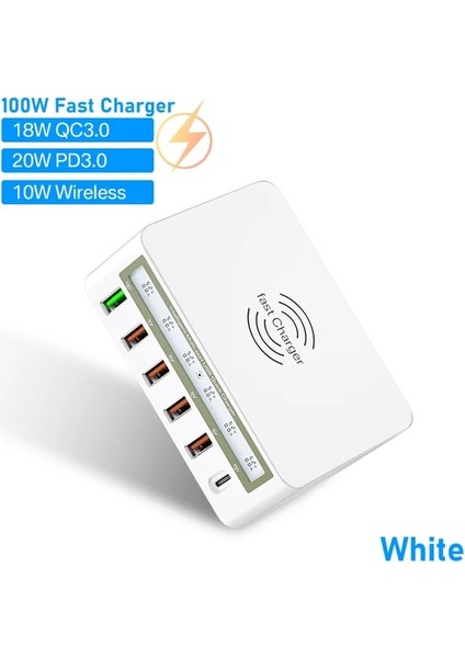 Abd Tak Beyaz 100W AS818PF 100W Çoklu USB Şarj Istasyonu Hub Qc3.0 Pd Hızlı Şarj Adaptörü Telefon USB C Şarj Cihazı Kablosuz Şarj Cihazı iPhone 13 12 x Xiaomi (Yurt Dışından)