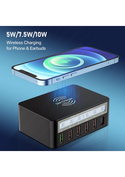 Abd Tak Beyaz 100W AS818PF 100W Çoklu USB Şarj Istasyonu Hub Qc3.0 Pd Hızlı Şarj Adaptörü Telefon USB C Şarj Cihazı Kablosuz Şarj Cihazı iPhone 13 12 x Xiaomi (Yurt Dışından) modelleri