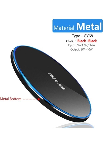 Metal Pad Siyah Metal Kablosuz Şarj Pad LED Solunum Işığı 10 W iPhone 13 12 11 Xr Xs 8 Samsung X21 Xiaomi Hızlı Kablosuz Şarj Istasyonu (Yurt Dışından)