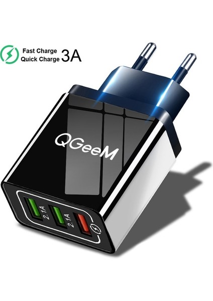 Ingiltere Tak Saf Siyah Qgeem 3 USB Şarj Cihazı Hızlı Şarj 3.0 Hızlı USB Duvar Şarj Cihazı Taşınabilir Mobil Şarj Cihazı Qc 3.0 Adaptörü Xiaomi iPhone x Için Ab Abd Tak (Yurt Dışından)
