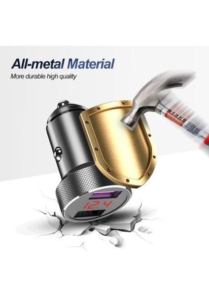 Dijital Ekranlı Metal Çift Qc3.0 Keyvovo Qc 3.0 Metal Araç Şarj Cihazı USB Çift Bağlantı Noktalı USB Telefon Şarj Cihazı iPhone Xiaomi Samsung Huawei Için Hızlı Şarj LED Ekran (Yurt Dışından) modelleri