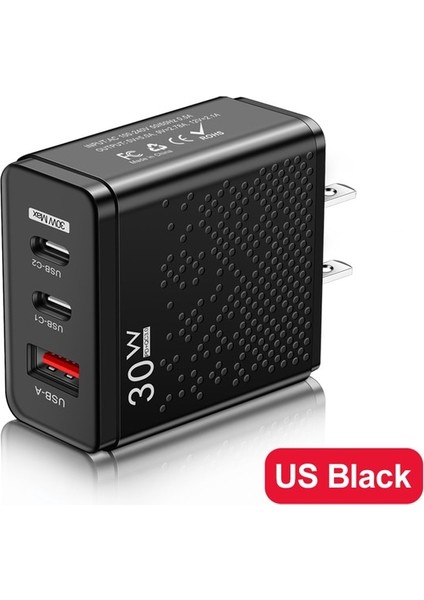 Abd Siyah Olaf USB Şarj Cihazı Tip C 30W Pd Hızlı Şarj 3port Hızlı Şarj 3.0 Cep Telefonu Güç Adaptörü iPhone Samsung Için USB C Şarj Cihazları (Yurt Dışından)