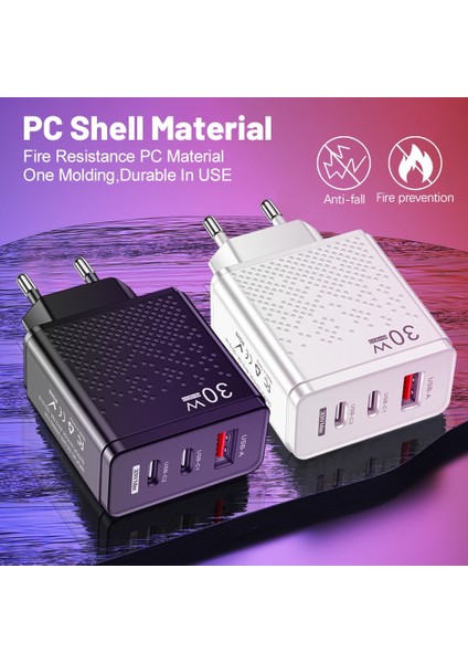 Abd Siyah Olaf USB Şarj Cihazı Tip C 30W Pd Hızlı Şarj 3port Hızlı Şarj 3.0 Cep Telefonu Güç Adaptörü iPhone Samsung Için USB C Şarj Cihazları (Yurt Dışından) fiyatları