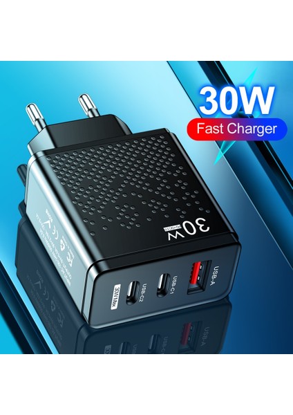 Abd Siyah Olaf USB Şarj Cihazı Tip C 30W Pd Hızlı Şarj 3port Hızlı Şarj 3.0 Cep Telefonu Güç Adaptörü iPhone Samsung Için USB C Şarj Cihazları (Yurt Dışından) indirimleri