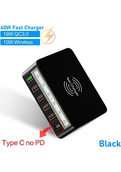 Kore Fişi Siyah 40W AS818F 100W Çoklu USB Şarj Istasyonu Hub Qc3.0 Pd Hızlı Şarj Adaptörü Telefon USB C Şarj Cihazı Kablosuz Şarj Cihazı iPhone 13 12 x Xiaomi (Yurt Dışından)