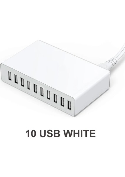 Ab 10 USB Beyaz 10 Bağlantı Noktalı Çoklu USB Şarj Istasyonu Hızlı Şarj 60W Hızlı Şarj Güç Adaptörü Ab iPhone Samsung Xiaomi Cep Telefonu Şarj Cihazı (Yurt Dışından)