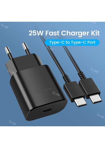 Ab Siyah Set Olaf 25W USB C Şarj Cihazı Hızlı Şarj Güç Adaptörü Tip C Chargeur USB Şarj Cihazı Samsung Galaxy S22 21 Not 20 A71 USB Kablosu (Yurt Dışından) modelleri