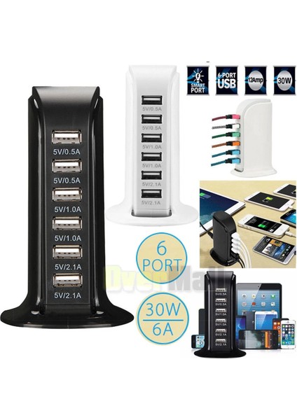Beyaz Au Tak Hızlı Çoklu 6 USB Bağlantı Noktası Hub Şarj Cihazı Masaüstü Hızlı Şarj Istasyonu Istasyonu Ev Çoklu Seyahat Adaptörü Duvar Soketi Abd Au Ab Ingıltere Fişleri (Yurt Dışından) fiyatları