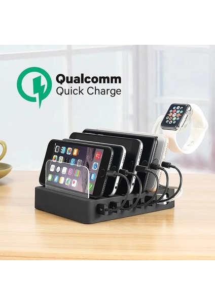 Hızlı Şarj Qc 3.0 Özellikli Abd Fişli Şarj Istasyonu, En Hızlı 6 Bağlantı Noktalı Bağlantı Istasyonu, Birden Fazla Cihaz Için USB Şarj Istasyonu, Telefonlar, Tablet (Yurt Dışından)