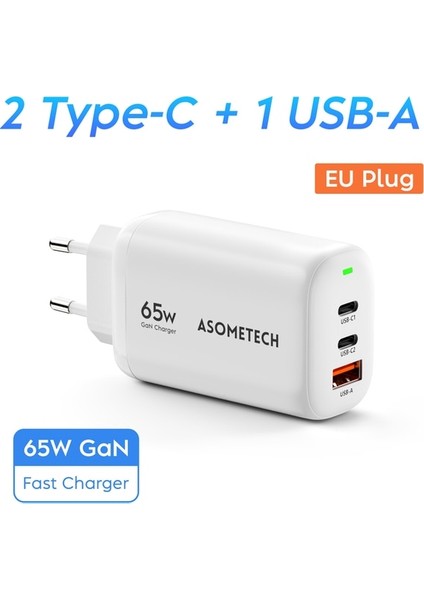 Ab Beyaz 65 W Gan USB Tip C Cep Telefonu Şarj Cihazı Dizüstü Bilgisayar Için IPhone Huawei Xiaomi Samsung Hızlı Şarj Pps Qc Pd3.0 Taşınabilir Hızlı Şarj Cihazı (Yurt Dışından)