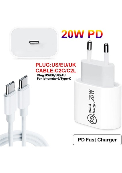 1m C2L 20W Pd Cep Telefonu Şarj Cihazı USB Pd Hızlı Şarj Ab/abd Tak Çift Bağlantı Noktalı Pd Tip-C Pd Flaş Şarj Ipone 13 Pro Xiaomi 12 Için (Yurt Dışından) modelleri