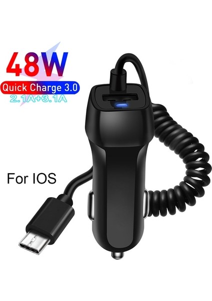 Siyah Ip USB Araç Telefonu Şarj Cihazı Samsung S10 S9 Artı Araç Şarj Cihazı Mikro USB C Tipi Kablo Xiaomi Huawei Sony Için Hızlı Hızlı Şarj (Yurt Dışından)