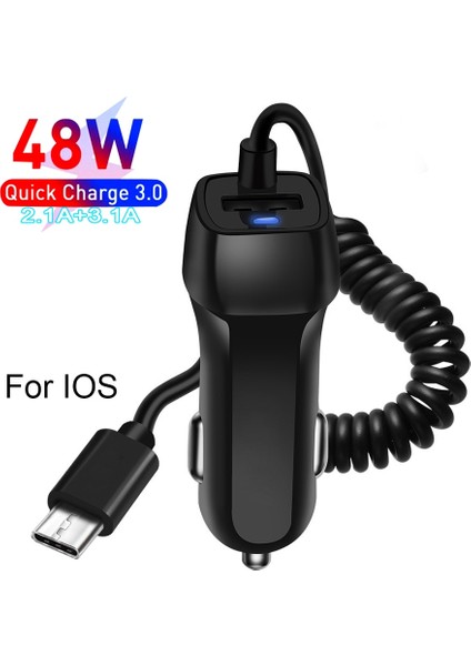 Siyah Ip USB Araç Telefonu Şarj Cihazı Samsung S10 S9 Artı Araç Şarj Cihazı Mikro USB C Tipi Kablo Xiaomi Huawei Sony Için Hızlı Hızlı Şarj (Yurt Dışından) modelleri