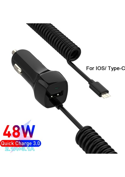 Siyah Ip USB Araç Telefonu Şarj Cihazı Samsung S10 S9 Artı Araç Şarj Cihazı Mikro USB C Tipi Kablo Xiaomi Huawei Sony Için Hızlı Hızlı Şarj (Yurt Dışından) fırsatları