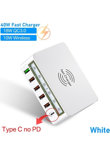 Ab Tak Beyaz 40W AS818F 100W Çoklu USB Şarj Istasyonu Hub Qc3.0 Pd Hızlı Şarj Adaptörü Telefon USB C Şarj Cihazı Kablosuz Şarj Cihazı iPhone 13 12 x Xiaomi (Yurt Dışından)