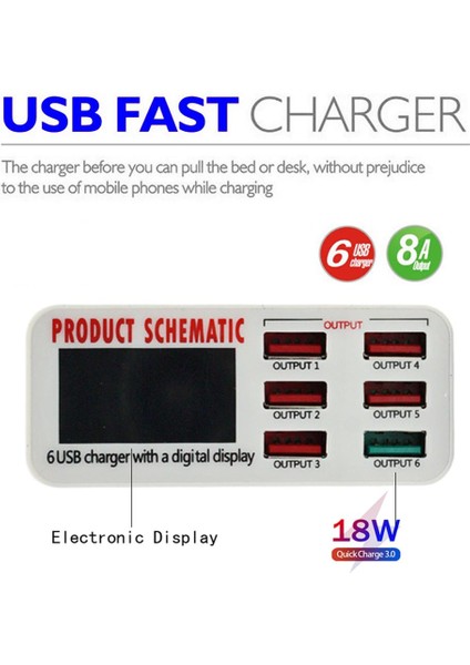 Ingiltere 896 Qc3.0 8A Qc3.0 LCD Ekranlı USB Şarj Cihazı 6 Port Masaüstü Cep Telefonu Şarj Cihazı Akıllı Telefonlar Tablet Pc Için Akıllı Hızlı Şarj (Yurt Dışından) fiyatları