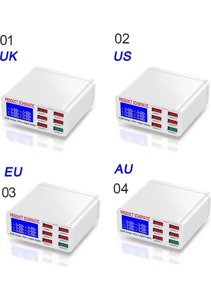 Ingiltere 896 Qc3.0 8A Qc3.0 LCD Ekranlı USB Şarj Cihazı 6 Port Masaüstü Cep Telefonu Şarj Cihazı Akıllı Telefonlar Tablet Pc Için Akıllı Hızlı Şarj (Yurt Dışından) modelleri
