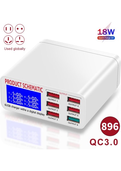 Ingiltere 896 Qc3.0 8A Qc3.0 LCD Ekranlı USB Şarj Cihazı 6 Port Masaüstü Cep Telefonu Şarj Cihazı Akıllı Telefonlar Tablet Pc Için Akıllı Hızlı Şarj (Yurt Dışından) fırsatları