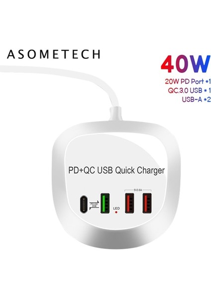 Us Plug Pd Add Qc3.0 4 Bağlantı Noktalı USB Şarj Merkezi 20W Pd Qc3.0 Hızlı Şarj 3.0 Telefon Şarj Cihazı Hızlı Şarj Adaptörü Istasyonu iPhone Xiaomi Samsung Huawei Için (Yurt Dışından)