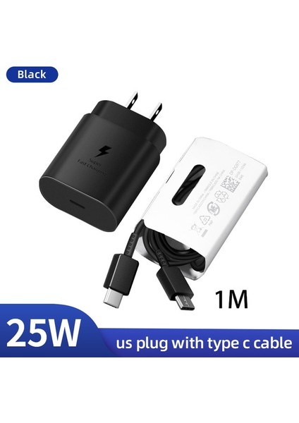 Siyah Abd Seti Orijinal 25W Süper Hızlı Duvar Şarj Cihazı Samsung USB Tip C Pd Güç Adaptörü Galaxy S22 Ultra S21 S21 + S20 Fe 5g A52 Tab S8 S7 (Yurt Dışından)