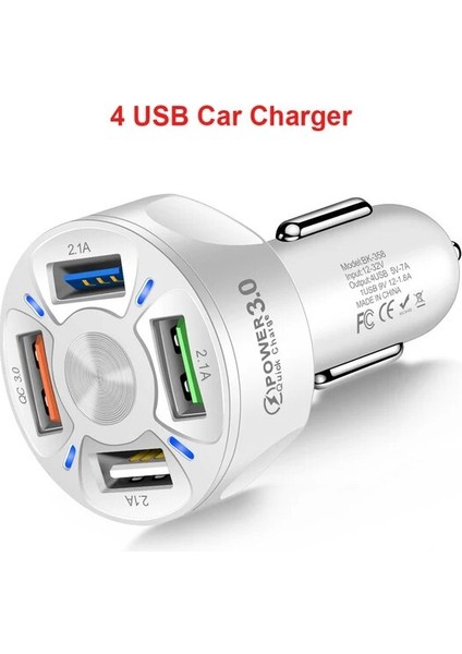 4u Beyaz Araba USB Şarj Cihazı Telefon Hızlı Şarj 3.0 Evrensel Hızlı Arabada Şarj 4 Port Cep Telefonu Şarj Cihazı Samsung S10 iPhone 11 (Yurt Dışından)