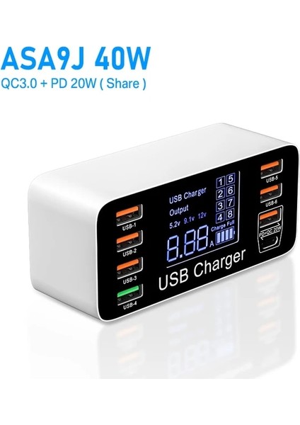 Kore Fişi ASA9J 40W Qc Pd 60W 8 Port Hızlı Şarj 3.0 USB Şarj Cihazı Tip C Pd 20W Hızlı Şarj Istasyonu USB C Şarj Cihazı iPhone 13 12 Xiaomi Telefon Adaptörü (Yurt Dışından)