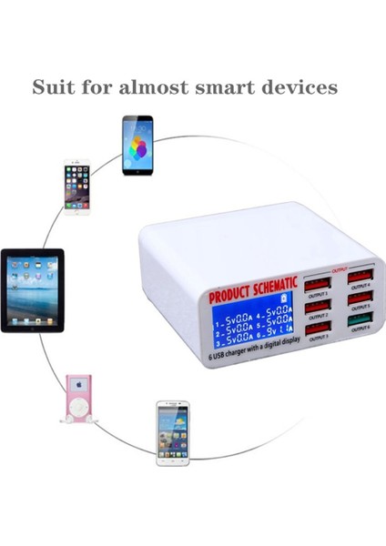 Au Tak 6 Bağlantı Noktalı USB Akıllı Telefon Şarj Cihazı LCD Geniş Ekran Otomatik Tanımlama Gerilim Akımı Cep Telefonu Şarj Istasyonu (Yurt Dışından) fiyatları