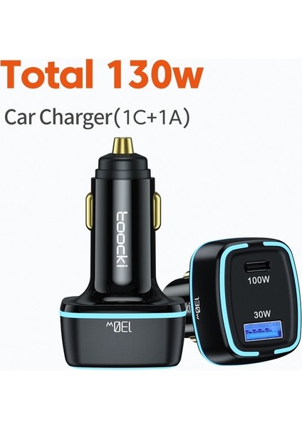 130W 1c ve 1A Toocki 125W USB Araç Şarj Cihazı Qc3.0 Pd3.0 Pps Hızlı Şarj USB Tip C Araç Telefonu Şarj Cihazı iPhone Samsung Xiaomi Macbook Dizüstü Bilgisayar (Yurt Dışından)