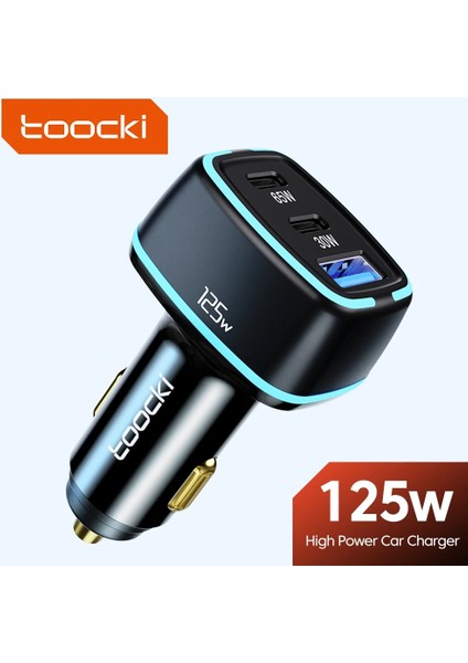 130W 1c ve 1A Toocki 125W USB Araç Şarj Cihazı Qc3.0 Pd3.0 Pps Hızlı Şarj USB Tip C Araç Telefonu Şarj Cihazı iPhone Samsung Xiaomi Macbook Dizüstü Bilgisayar (Yurt Dışından) modelleri
