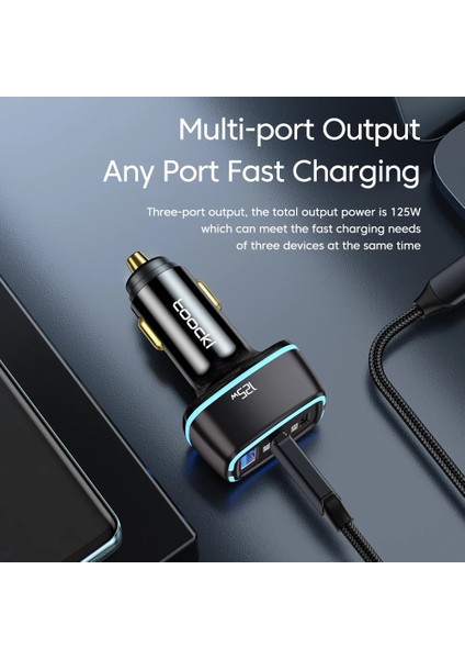 130W 1c ve 1A Toocki 125W USB Araç Şarj Cihazı Qc3.0 Pd3.0 Pps Hızlı Şarj USB Tip C Araç Telefonu Şarj Cihazı iPhone Samsung Xiaomi Macbook Dizüstü Bilgisayar (Yurt Dışından) indirimleri