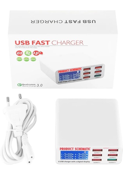 Au Tak 6 Bağlantı Noktalı USB Akıllı Telefon Şarj Cihazı LCD Geniş Ekran Otomatik Tanımlama Gerilim Akımı Cep Telefonu Şarj Istasyonu (Yurt Dışından) fırsatları