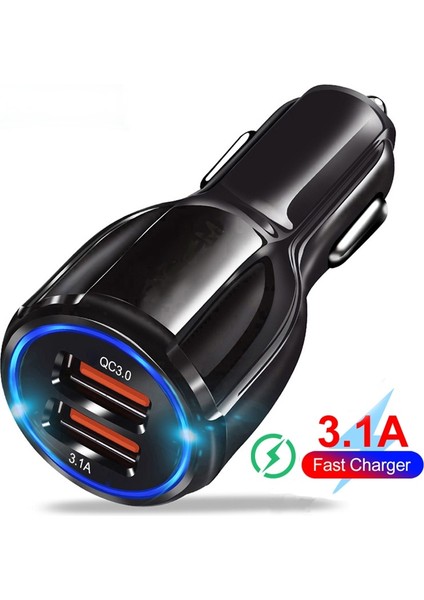 Siyah 18W 3.1A Araç Şarj Cihazı 2022 Çift USB Hızlı Şarj Qc Telefon Şarj Adaptörü 2 Port Hızlı Şarj iPhone Xiaomi Redmi Huawei Için (Yurt Dışından)