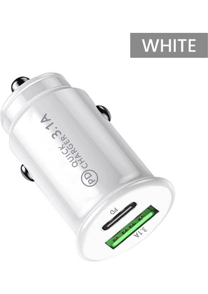 Şerit Olaf Qc3.0 Araç Şarj Cihazı Hızlı Şarj Beyaz Siyah Çift Bağlantı Noktalı Mini Araç Telefonu Güç Adaptörü Pd 20W USB Tip C Şarj Araç Şarjı (Yurt Dışından)