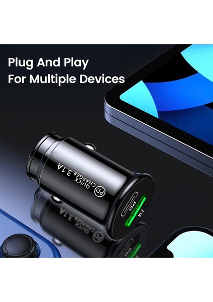 Şerit Olaf Qc3.0 Araç Şarj Cihazı Hızlı Şarj Beyaz Siyah Çift Bağlantı Noktalı Mini Araç Telefonu Güç Adaptörü Pd 20W USB Tip C Şarj Araç Şarjı (Yurt Dışından) fırsatları
