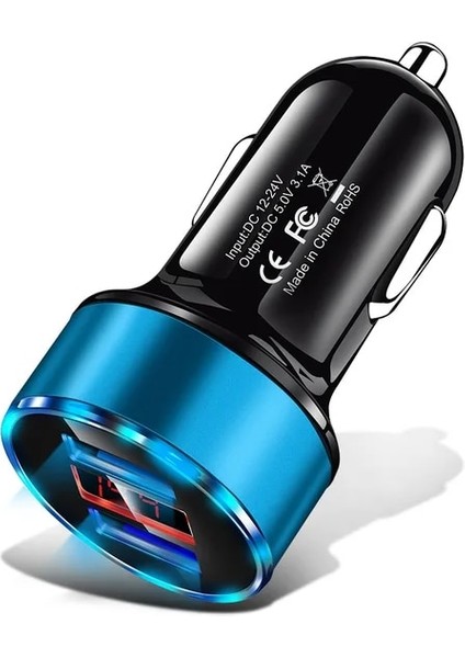 Mavi Çift USB Araç Şarj Cihazı Cep Telefonu LED Araç Şarj Cihazı Huawei Xiaomi Samsung Için iPhone 11 Pro 7 8 Artı USB Adaptörü (Yurt Dışından)