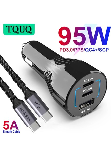 95W-(100W)KABLO-1M Tquq 95W 3 Portlu USB C Araç Şarj Cihazı, Süper Hızlı Şarj Pps Pd 65W/45W/30W/20W Qc4+ 18W Xiaomi Dizüstü Bilgisayar IPHONE12 Samsung Galaxy Için (Yurt Dışından) fırsatları